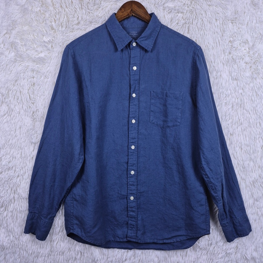 J.Crew Mens Irish Linen Baird McNutt Button Down Shirt Blue Medium Preppy